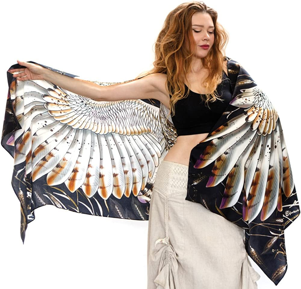 Bird Feathers Hand Painted & Printed Pure Cotton Shawl Scarf Apparel & Accessories > Clothing Accessories > Scarves & Shawls Shovava Barn Owl  