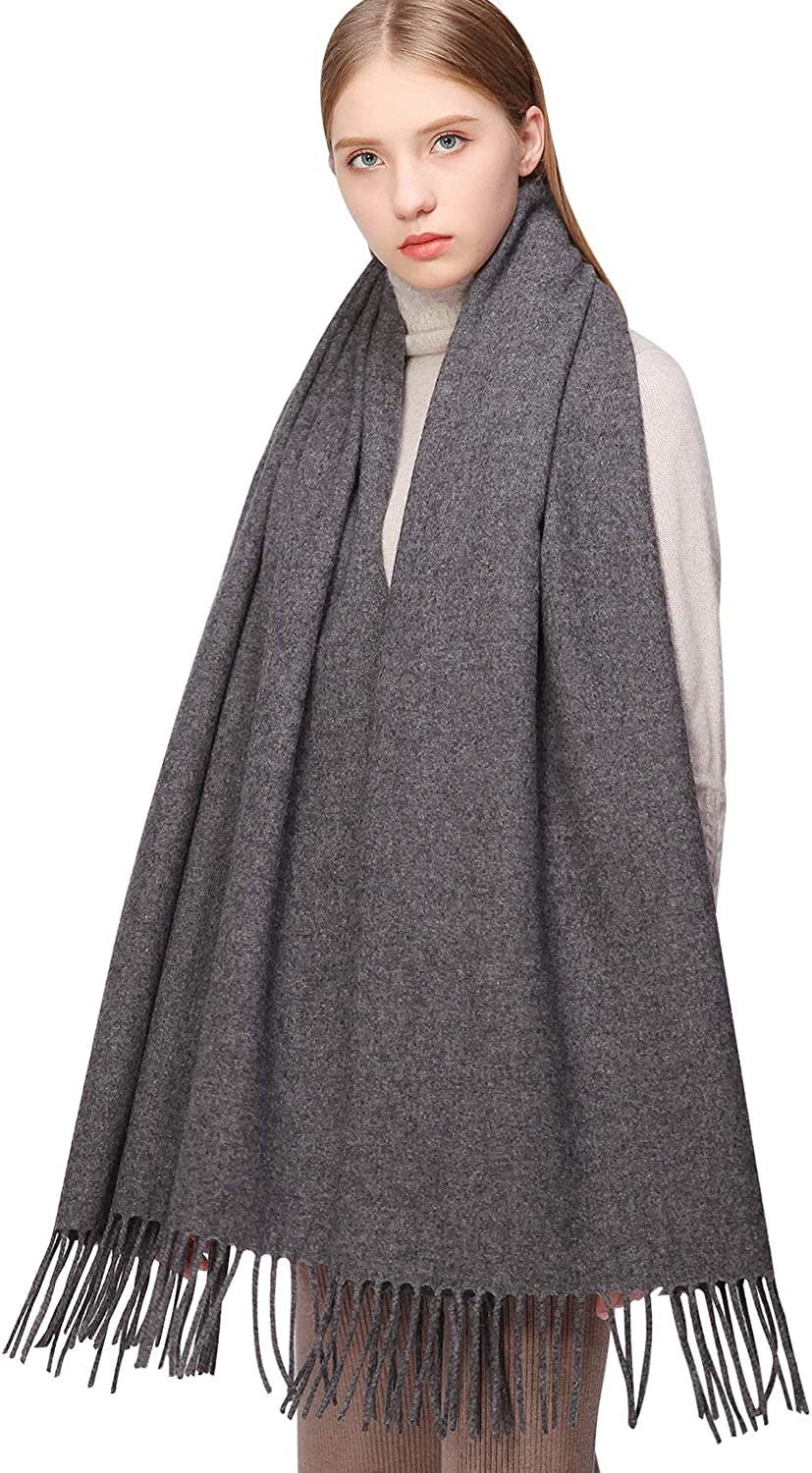 RIIQIICHY 100% Wool Scarf Pashmina Shawls and Wraps for Women Cashmere Warm Winter More Thicker Soft Scarves Apparel & Accessories > Clothing Accessories > Scarves & Shawls RIIQIICHY Dark Grey  