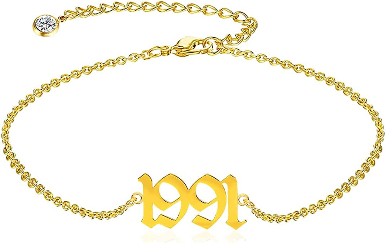 QJLE Ankle Bracelets for Women,Personalized Birth Year Number Gold Anklets for Women,Summer Beach Foot Chain Dainty Anklet Jewelry Birthday Gifts for Her Apparel & Accessories > Jewelry > Anklets QJLE Gold 1991  