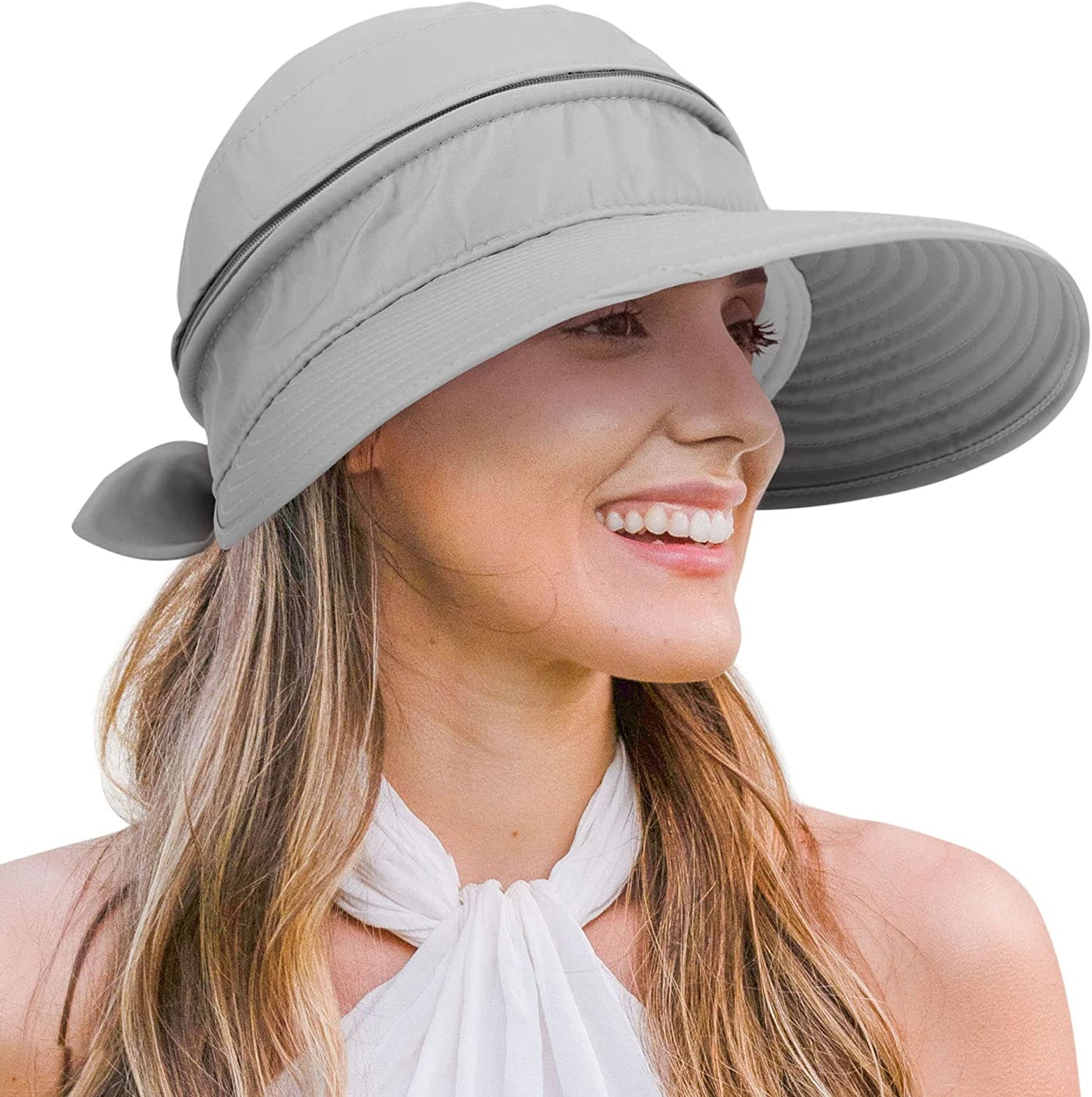 Verabella Womens Beach Hat Summer Lightweight Sun Hat for Hiking Sun Protection 2 in 1 Visor Sun Protection Hat Apparel & Accessories > Clothing Accessories > Hats Verabella Grey  