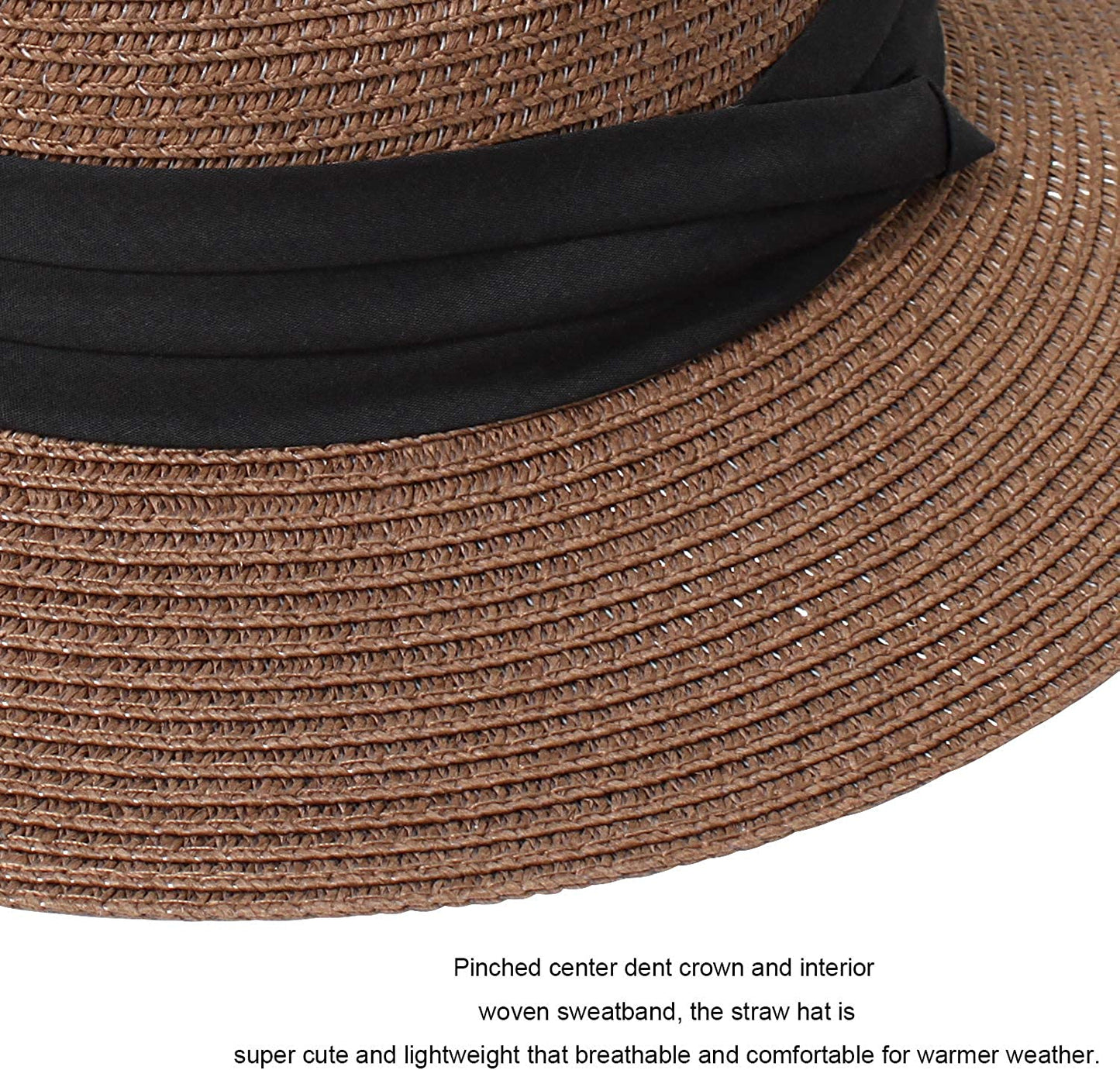 DRESHOW Women Straw Panama Hat Fedora Beach Sun Hat Wide Brim Straw Roll up Hat UPF 50+ Apparel & Accessories > Clothing Accessories > Hats DRESHOW   