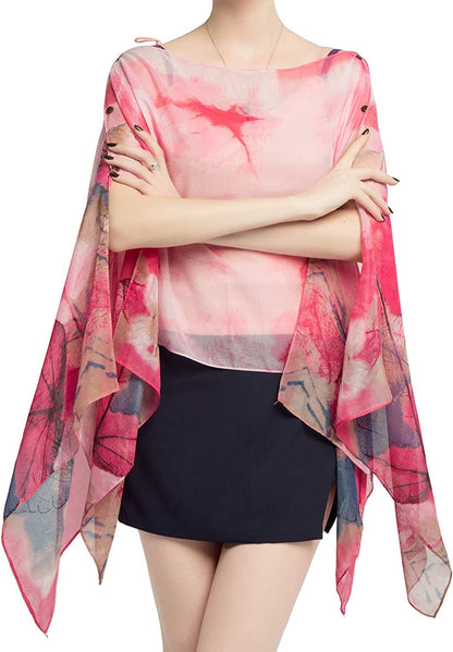 Women'S Chiffon Scarve Shawls Wraps Qunsia Floral Poncho Bikini Cover up Tops Apparel & Accessories > Clothing Accessories > Scarves & Shawls Qunsia   