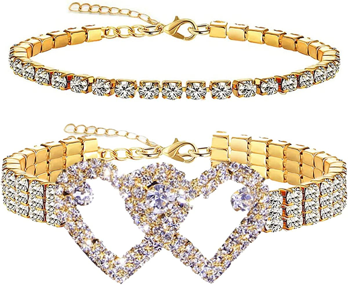 Ronglry 5Pcs Gold Ankle Bracelets for Women Girls Cuban Link Ankle Bracelet Cuban Chain Anklet Butterfly Anklet Set Rhinestone Tennis Anklet Adjustable Layered Link Anklets Summer Beach Gifts Apparel & Accessories > Jewelry > Anklets Ronglry 2pcs gold  