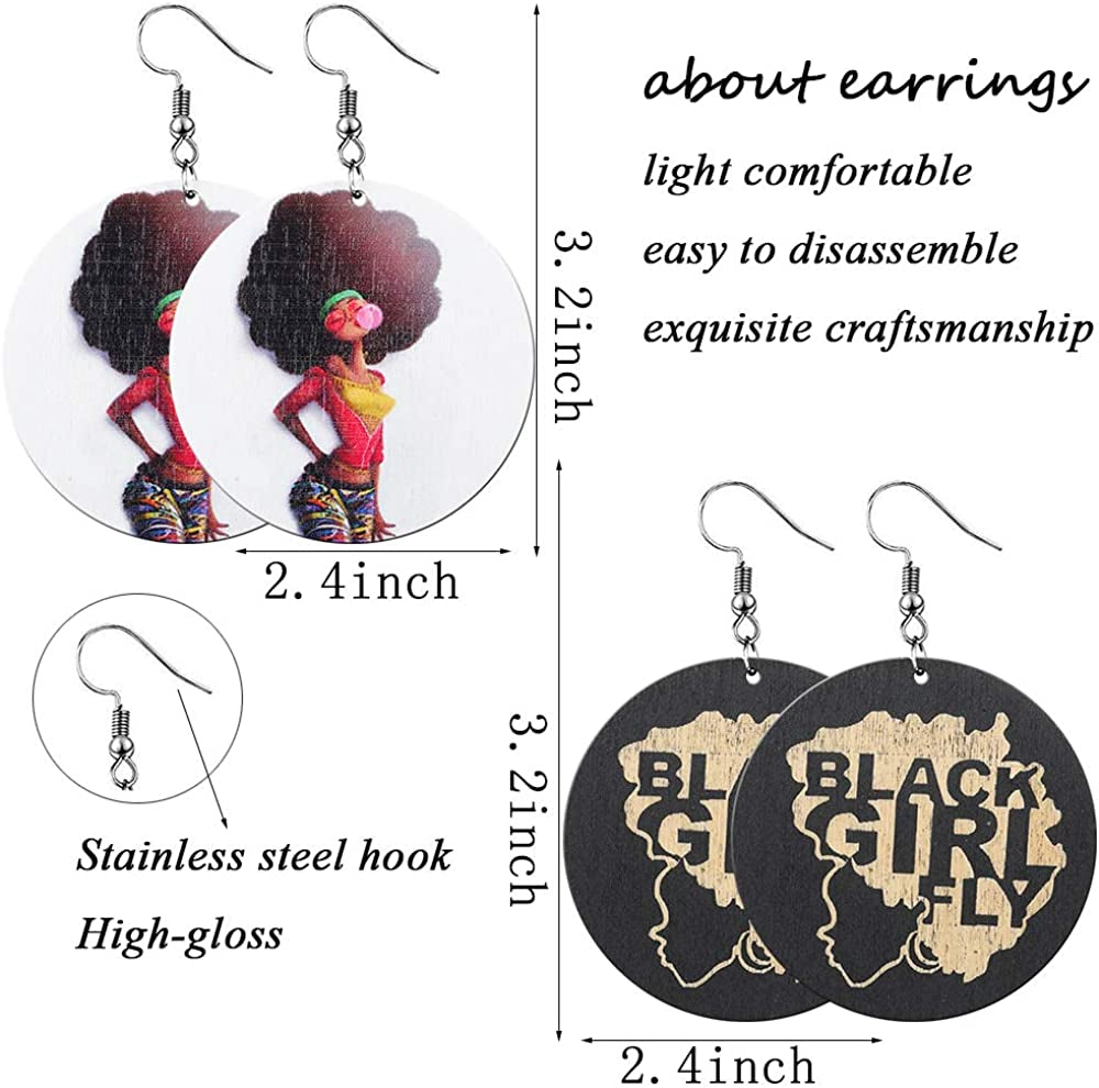 Honsny 9-12 Pairs African Wooden Earrings for Women round Wooden Painted Ethnic Earrings Drop Dangle Earrings Set Apparel & Accessories > Jewelry > Earrings Honsny   