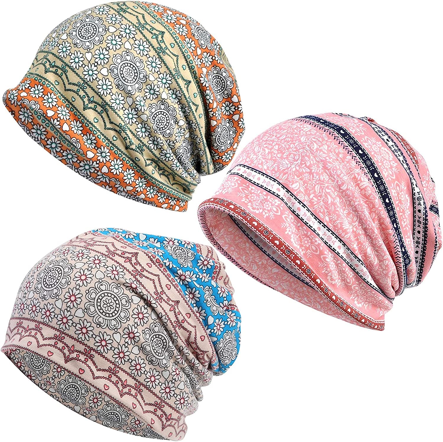 Kayier Women'S Baggy Casual Chemo Beanie Hats Headwear Caps Apparel & Accessories > Clothing Accessories > Headwear Kayier 3 Pack-t  