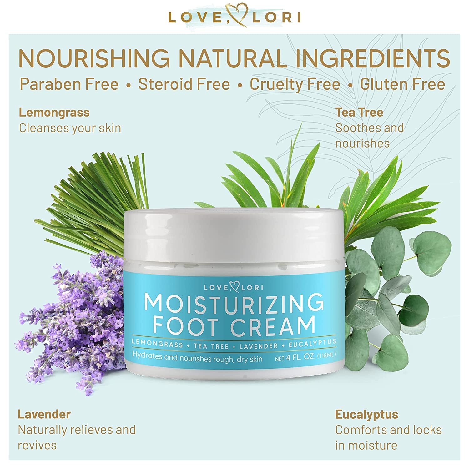 Foot Cream for Dry Cracked Feet 4 Oz. Foot Lotion by Love Lori - Foot Moisturizer & Heel Cream - Foot Repair Cream for Cracked Feet Treatment W/ Tea Tea Oil & Lemongrass - Foot Care for Women Health & Beauty > Personal Care > Foot Care LOVE, LORI   