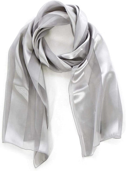 Scarfs for Women Lightweight Soft Silky Scarves 60" Long Satin Chiffon Stripe Neckerchief Gold Red Pink Black More Apparel & Accessories > Clothing Accessories > Scarves & Shawls SERENITA Gray  
