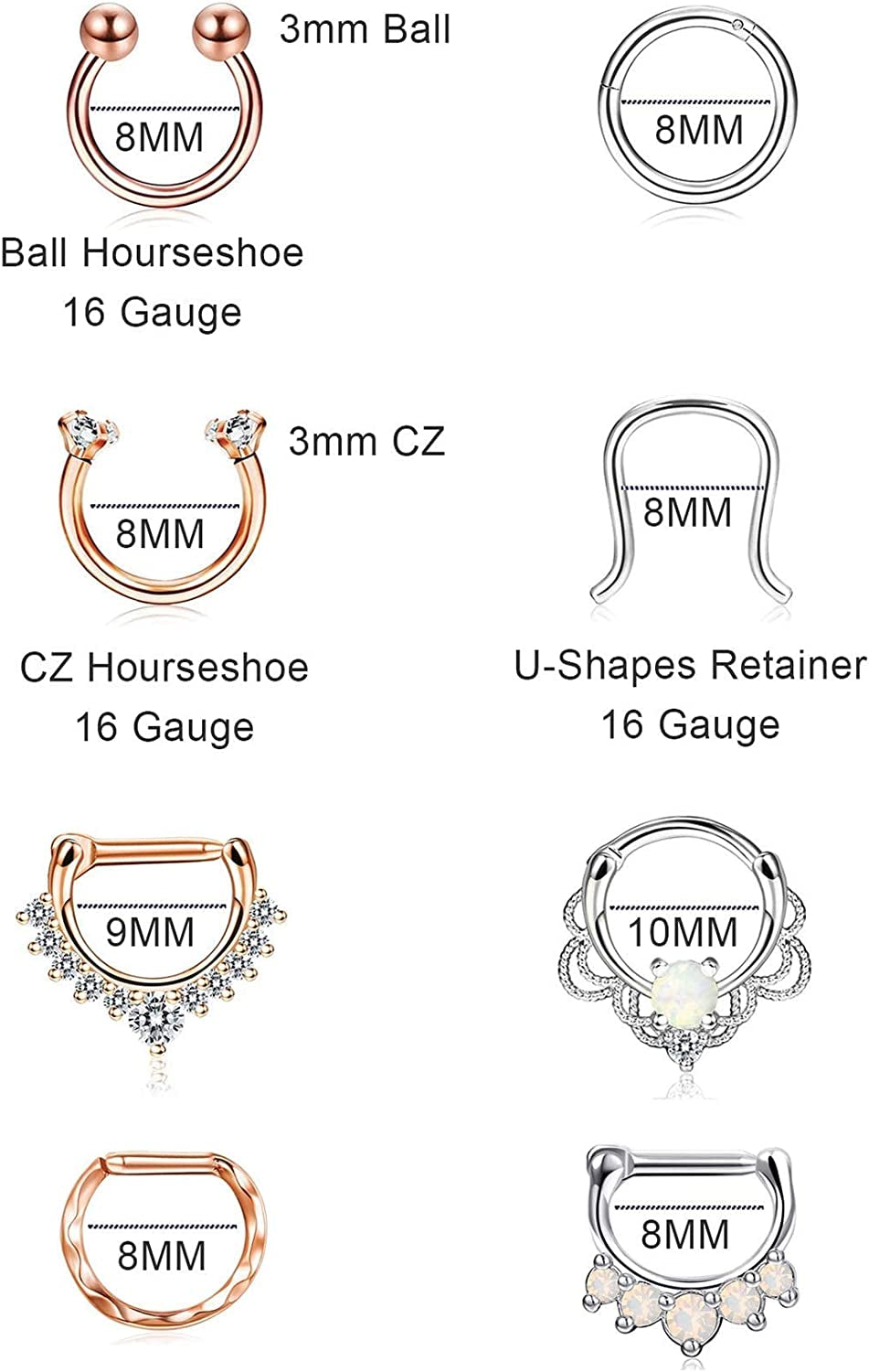 FINREZIO 16PCS 16G Stainless Steel Septum Piercing Nose Rings Hoop Tragus Cartilage Retainer Body Piercing Jewelry Apparel & Accessories > Jewelry > Rings FINREZIO   