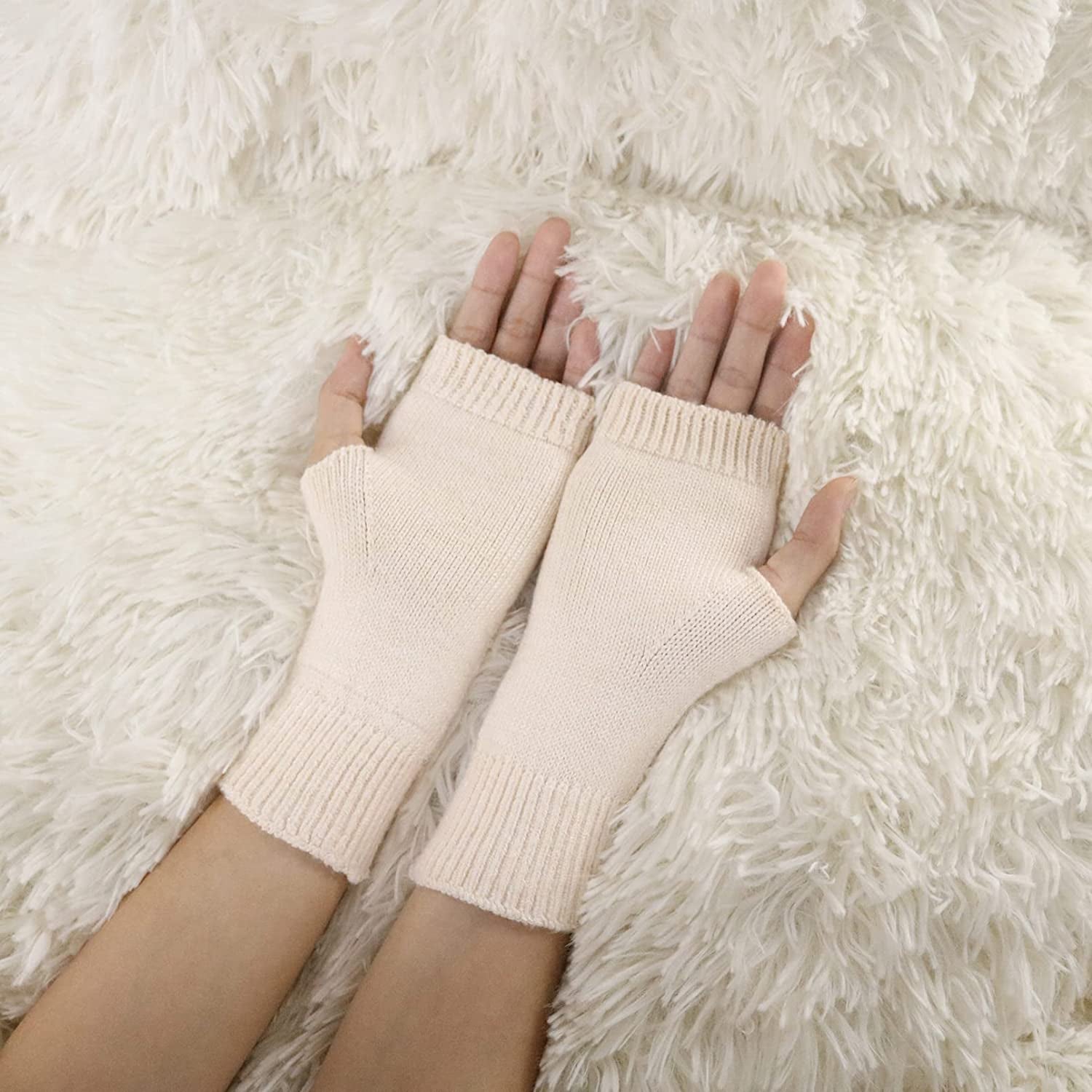 Facecozy Wool Blend Fingerless Gloves for Women Arm Warmers Unisex Half Finger Typing Gloves Mittens Apparel & Accessories > Clothing Accessories > Gloves & Mittens Facecozy   