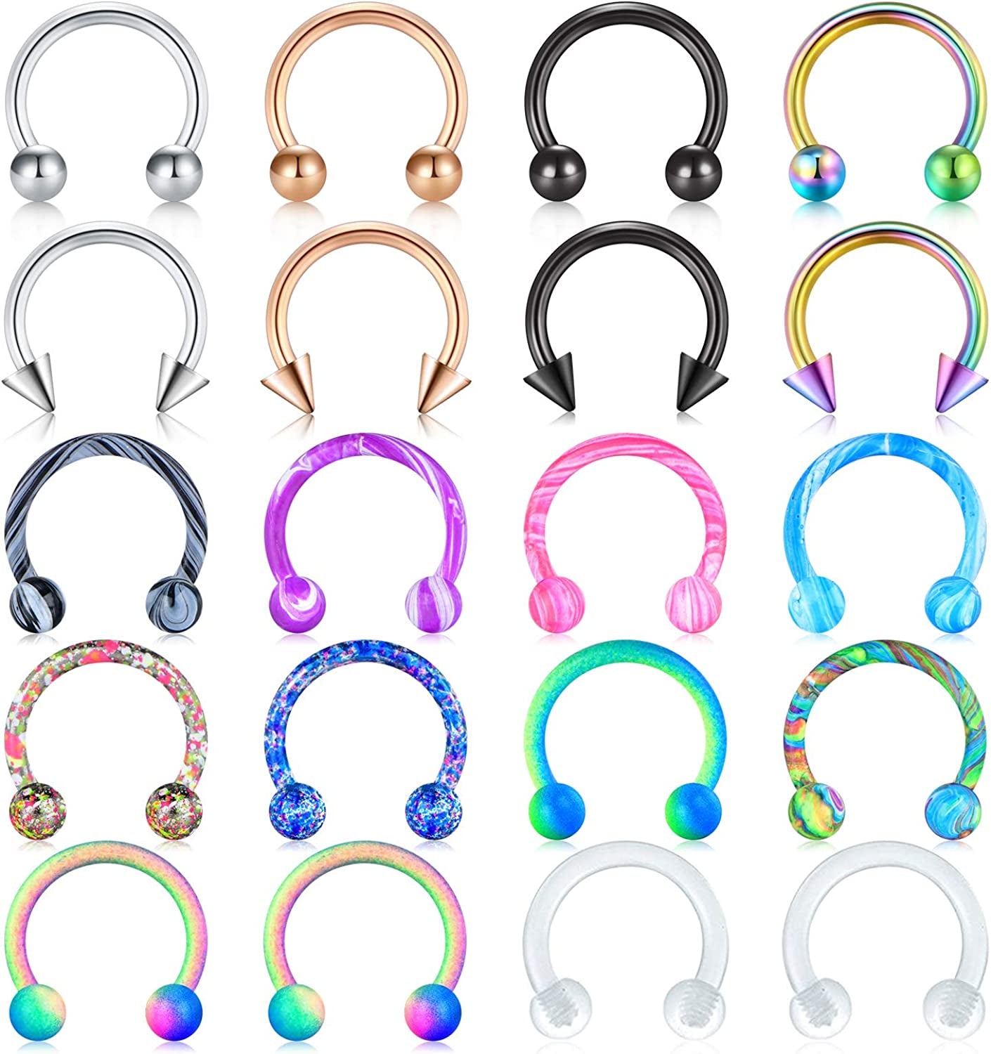 Mayhoop 16G Surgical Steel Horseshoe Nose Septum Rings Piercing Jewelry Cartilage Helix Tragus Earring Hoop Lip Horseshoe Piercing Retainer for Women Men 6Mm 8Mm 10Mm Apparel & Accessories > Jewelry > Rings Mayhoop 2-1#20Pcs -8mm(5/16")  
