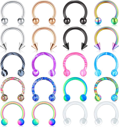 Mayhoop 16G Surgical Steel Horseshoe Nose Septum Rings Piercing Jewelry Cartilage Helix Tragus Earring Hoop Lip Horseshoe Piercing Retainer for Women Men 6Mm 8Mm 10Mm Apparel & Accessories > Jewelry > Rings Mayhoop 2-1#20Pcs -8mm(5/16")  