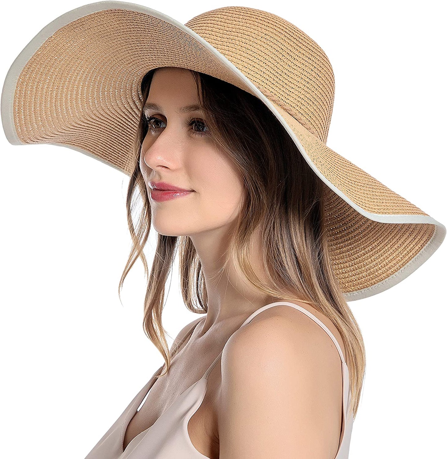 Muryobao Womens Sun Straw Hat Wide Brim UV UPF 50 Summer Hat Foldable Roll up Floppy Beach Cap for Women Apparel & Accessories > Clothing Accessories > Hats Muryobao Khaki  