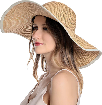 Muryobao Womens Sun Straw Hat Wide Brim UV UPF 50 Summer Hat Foldable Roll up Floppy Beach Cap for Women Apparel & Accessories > Clothing Accessories > Hats Muryobao Khaki  