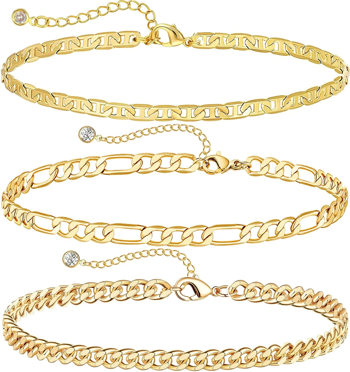DEARMAY Gold Anklets for Women 14K Gold Ankle Bracelets for Women Waterproof Cuban Link Anklets Set Layered Anklet Bracelets for Women Anklet for Women Gold Jewelry Gift Apparel & Accessories > Jewelry > Anklets DEARMAY E  