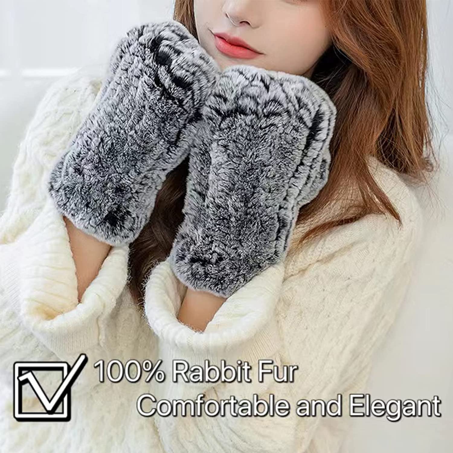Forssils Real Rabbit Fur Gloves for Women Winter Furry Gloves Mittens Gloves Knitted Fingerless Gloves Apparel & Accessories > Clothing Accessories > Gloves & Mittens Forssils   