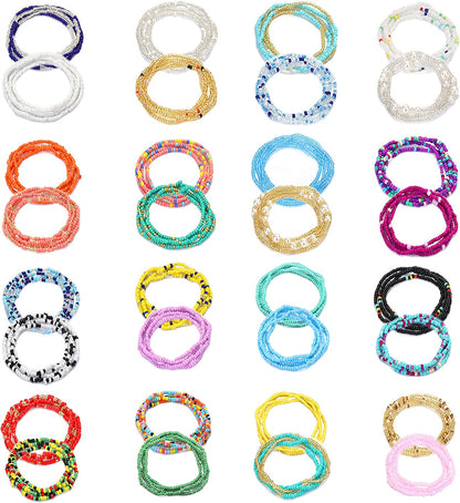 FIBO STEEL 32 Pcs Waist Bead Chain for Women Colorful Belly Beads for the Waist Summer Beach Bikini Belly Chains African Body Chains Jewelry Set Apparel & Accessories > Jewelry > Body Jewelry FIBO STEEL   