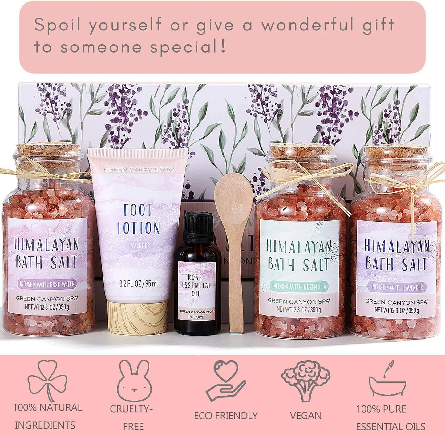 Pink Himalayan Bath Salt Gift Set - Body Foot Spa Kit with Rose Essential Oil & Moisturize Foot Lotion, Revitalize and Soothe Skin, Foot Care Spa Gift Foot Soak for Women Relaxing Christmas Gifts Health & Beauty > Personal Care > Foot Care Green Canyon Spa   