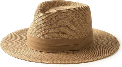 FURTALK Panama Hat Sun Hats for Women Men Wide Brim Fedora Straw Beach Hat UV UPF 50 Apparel & Accessories > Clothing Accessories > Hats KYLIE MAX Brown Large 