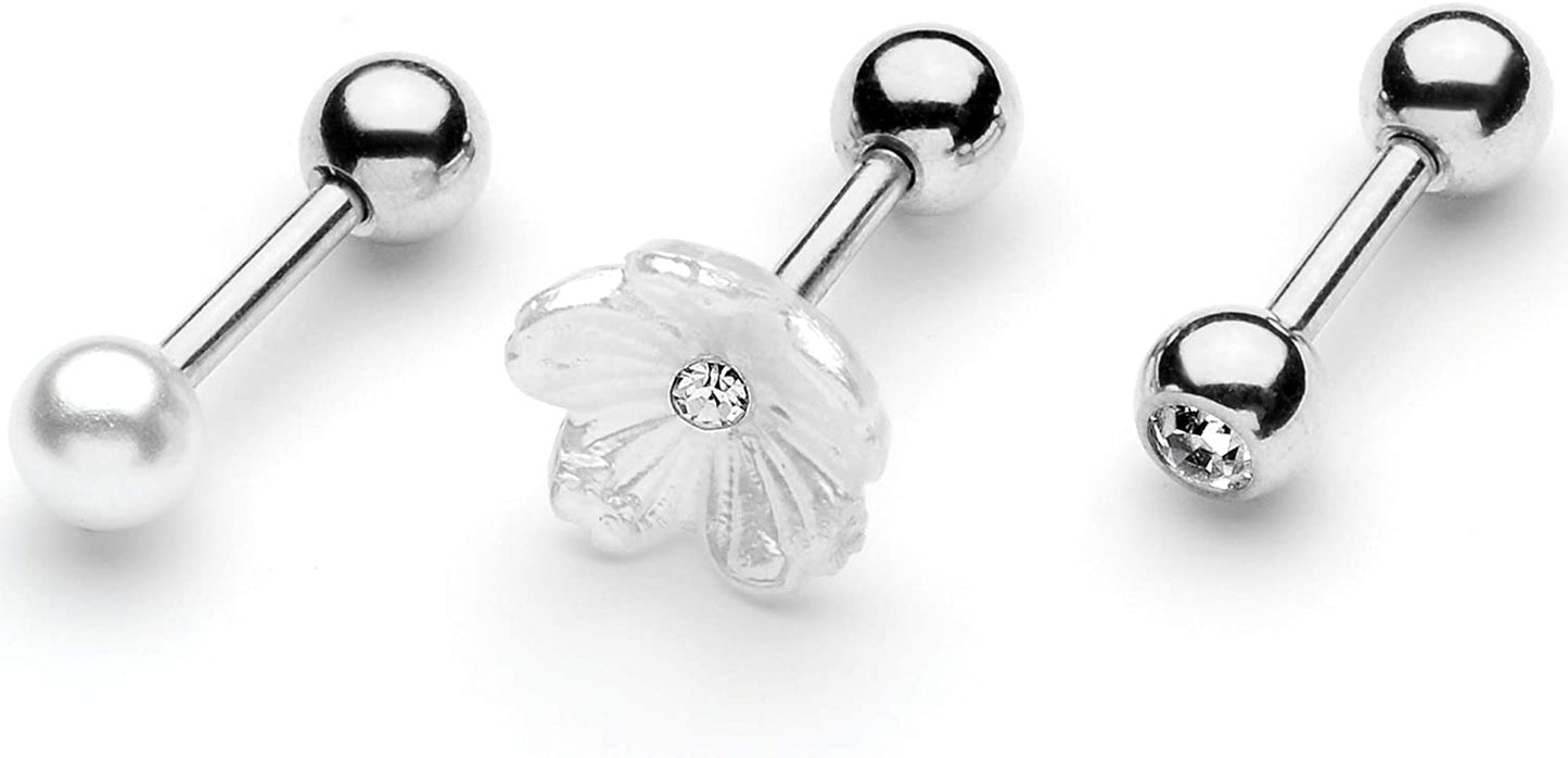 Body Candy 3Pc 16G Womens 316L Stainless Steel Flower Cartilage Earring Helix Tragus Jewelry Set 1/4" Apparel & Accessories > Jewelry > Body Jewelry Body Candy Silver Toned  