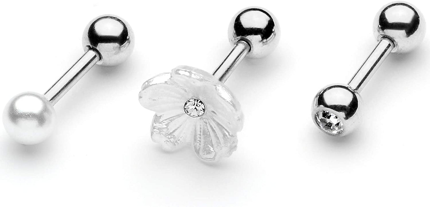 Body Candy 3Pc 16G Womens 316L Stainless Steel Flower Cartilage Earring Helix Tragus Jewelry Set 1/4" Apparel & Accessories > Jewelry > Body Jewelry Body Candy Silver Toned  