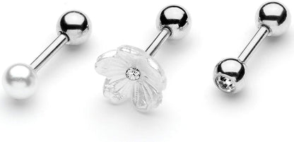 Body Candy 3Pc 16G Womens 316L Stainless Steel Flower Cartilage Earring Helix Tragus Jewelry Set 1/4" Apparel & Accessories > Jewelry > Body Jewelry Body Candy Silver Toned  