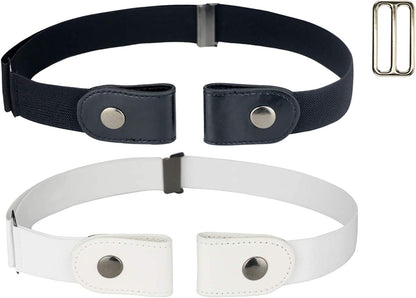 No Buckle Women/Men Stretch Belt, Invisible Elastic Belt for Jeans Pants Dresses Apparel & Accessories > Clothing Accessories > Belts maikun 2-pack.black+white waist 30"-63" 