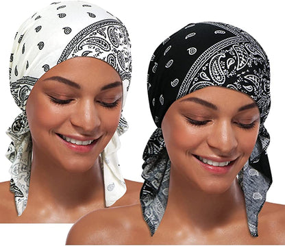 ASHILISIA 2 Pieces Women Chemo Hat Turban Beanie, Pre-Tied Headwraps Headwear Bandana for Hair Loss Apparel & Accessories > Clothing Accessories > Bandanas & Headties ASHILISIA C-cshi-3  