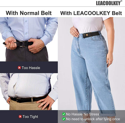 No Buckle Stretch Belt for Women/Men—2 Pack Elastic Invisible Belt for Jeans Apparel & Accessories > Clothing Accessories > Belts LEACOOLKEY   