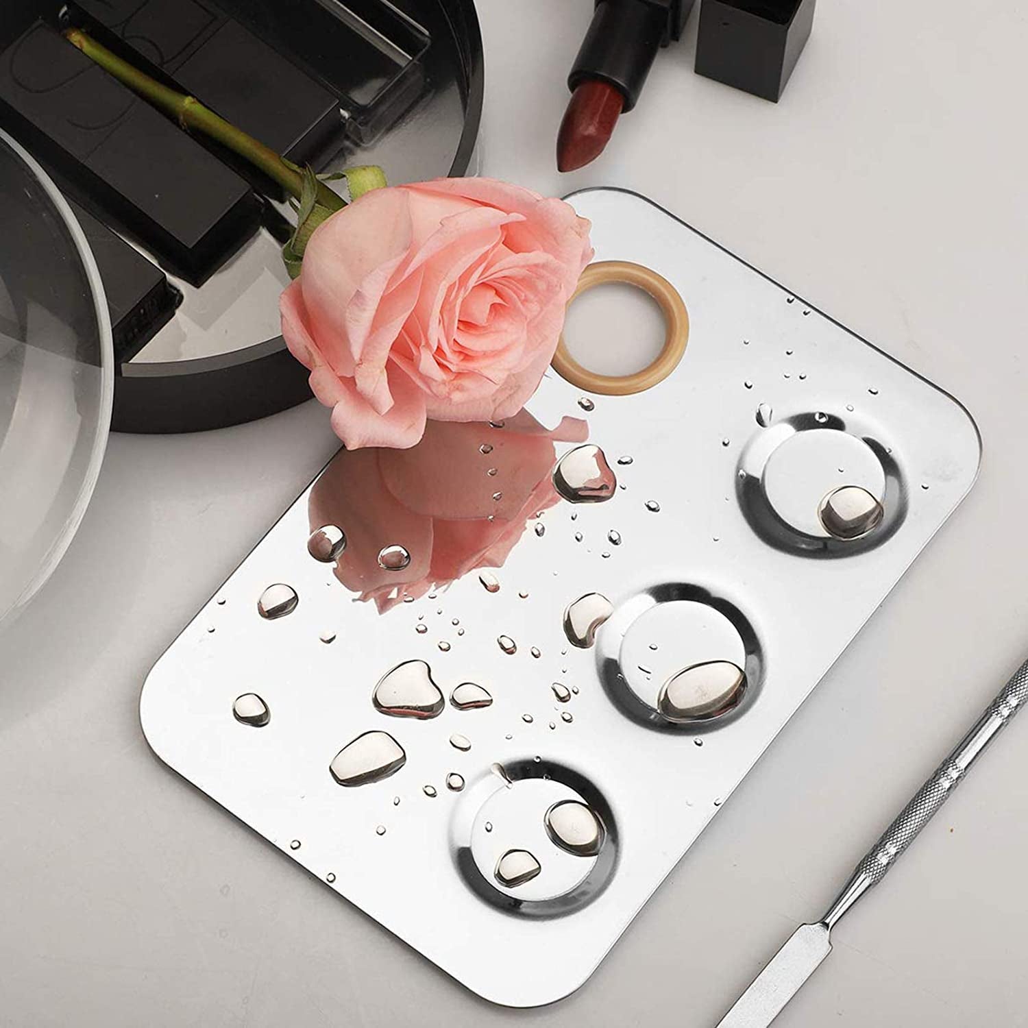 Kissdate Makeup Palette 6X4Inch Stainless Steel 3-Well Nail-Art Cosmetic Artist Mixing Palette with Spatula Tool for Mixing Foundation Silver Health & Beauty > Personal Care > Cosmetics > Cosmetic Tools > Makeup Tools KissDate   