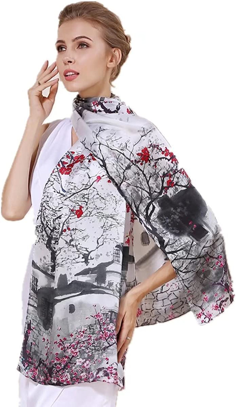 Women'S 100% Charmeuse Mulberry Silk Long Scarf for Gift Hair Ladies Shawls Floral and Butterfly Scarves Apparel & Accessories > Clothing Accessories > Scarves & Shawls WindamazingStory Green  