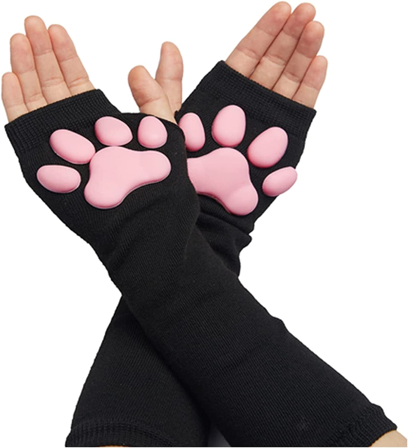 Cute Cat Paw Mittens Gloves, Kawaii Cat Cosplay Kawaii Soft 3D Toes Beans Fingerless Cat Claw Paws Pad Sleeve Apparel & Accessories > Clothing Accessories > Gloves & Mittens HOMEGYMFREE Black-long  