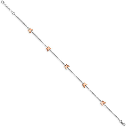 Solid 14K White and Rose Gold Butterfly 1In Extension Anklet - with Secure Lobster Lock Clasp 9.5" (Width = 1Mm) Apparel & Accessories > Jewelry > Anklets Sonia Jewels   