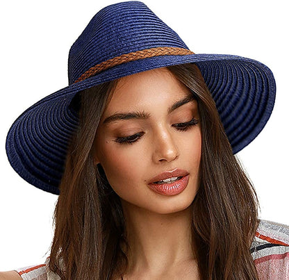 FURTALK Sun Hats for Women Summer Wide Brim UV UPF 50+ Panama Fedora Foldable Packable Straw Beach Hat Ivory Apparel & Accessories > Clothing Accessories > Hats KYLIE MAX Navy Blue Medium 