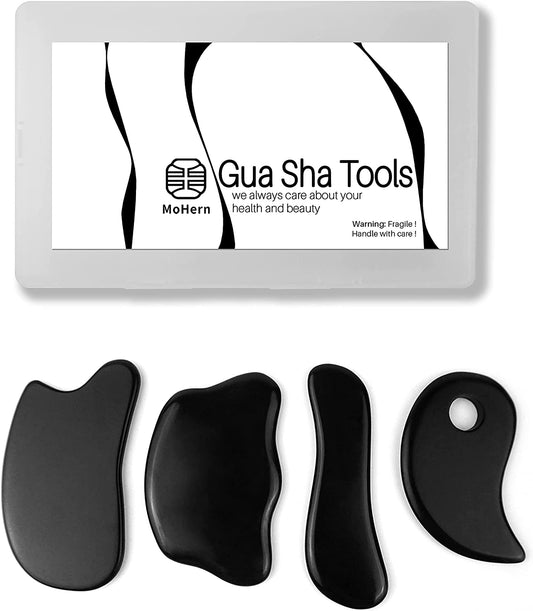 Gua Sha Facial Tools, 4 Pcs Guasha Tool for Face and Body, Gua Sha Stones Set, Bian Stone Massage Tools for IASTM/ASTYM by Mohern Health & Beauty > Personal Care > Cosmetics > Cosmetic Tools > Skin Care Tools MoHern   