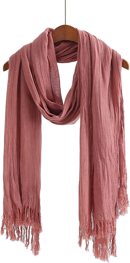 Jeelow Lightweight Summer Scarf Light Shawl Wrap Linen Feel Scarves for Men and Women Apparel & Accessories > Clothing Accessories > Scarves & Shawls Jeelow Coral Crinkled  