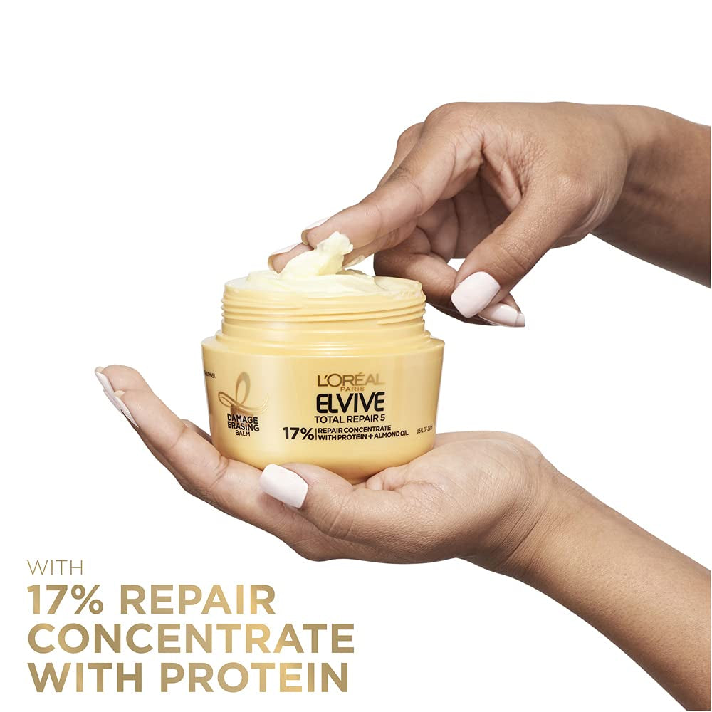 L'Oreal Paris Hair Care Elvive Total Repair 5 Damage Erasing Balm, Conditioning Hair Mask for Damaged Hair, with Almond and Protein, 8.5 Fl; Oz, (Pack of 2) Health & Beauty > Personal Care > Hair Care L'Oreal Paris   