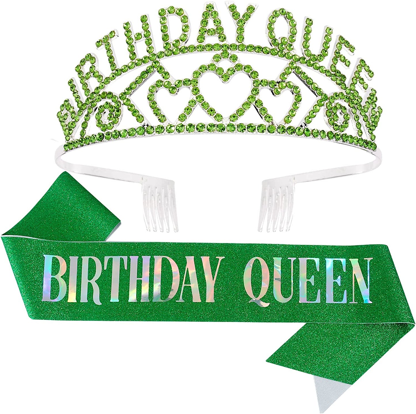 CAVETEE Gold Birthday Queen Rhinestone Tiara and Sash- Birthday Tiara and Sash Birthday Party Favors Glitter Birthday Decorations for Women（Multi Color Letter） Apparel & Accessories > Clothing Accessories > Sashes CAVETEE Green  