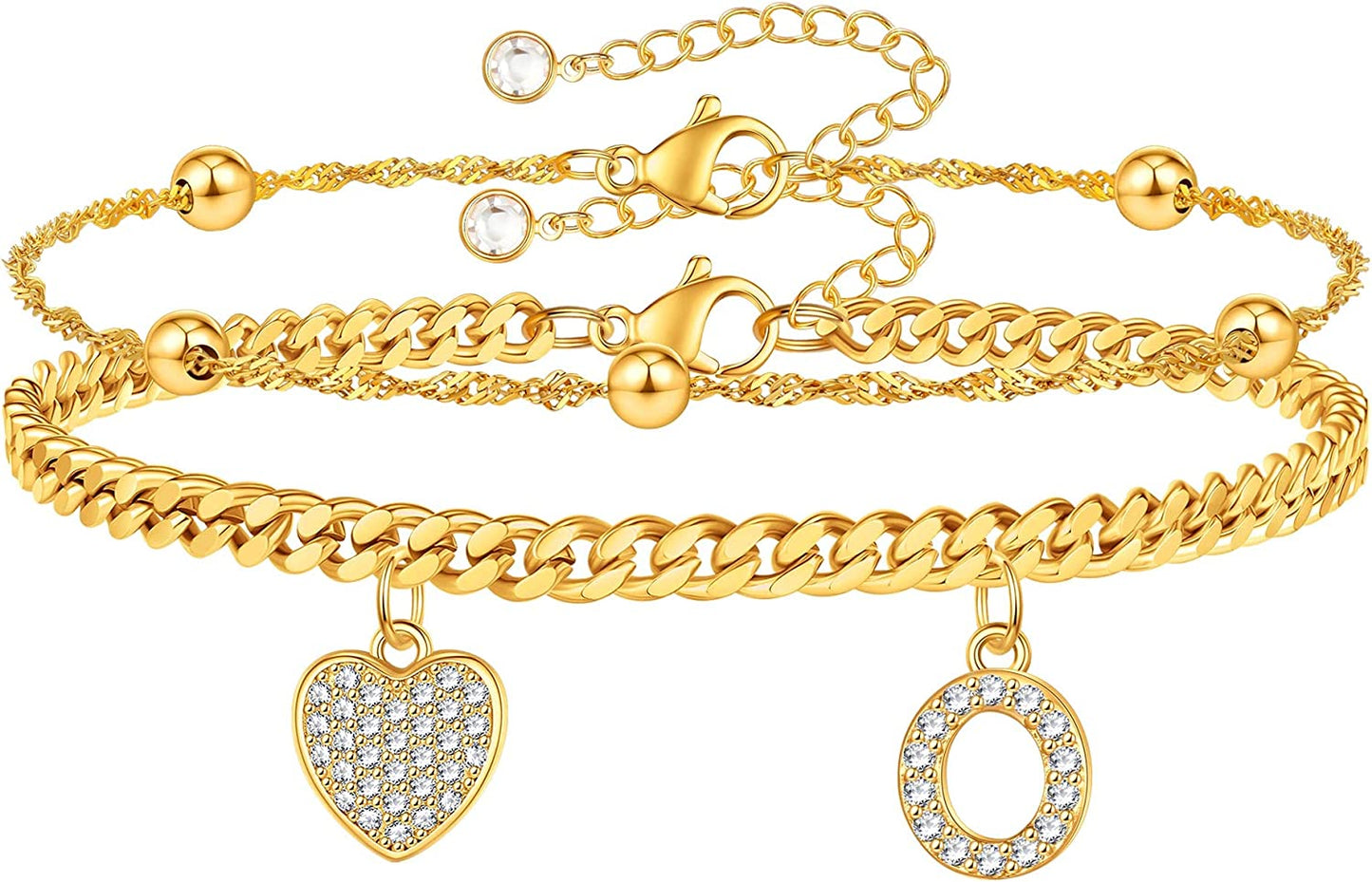 Gold Ankle Bracelets for Women 14K Gold Plated Heart Initial Cuban Link Anklets for Women Charm Gold Anklet for Women Summer Bracelets for Teen Girls Women Anklets Jewelry Apparel & Accessories > Jewelry > Anklets BRIJEWLIC O  