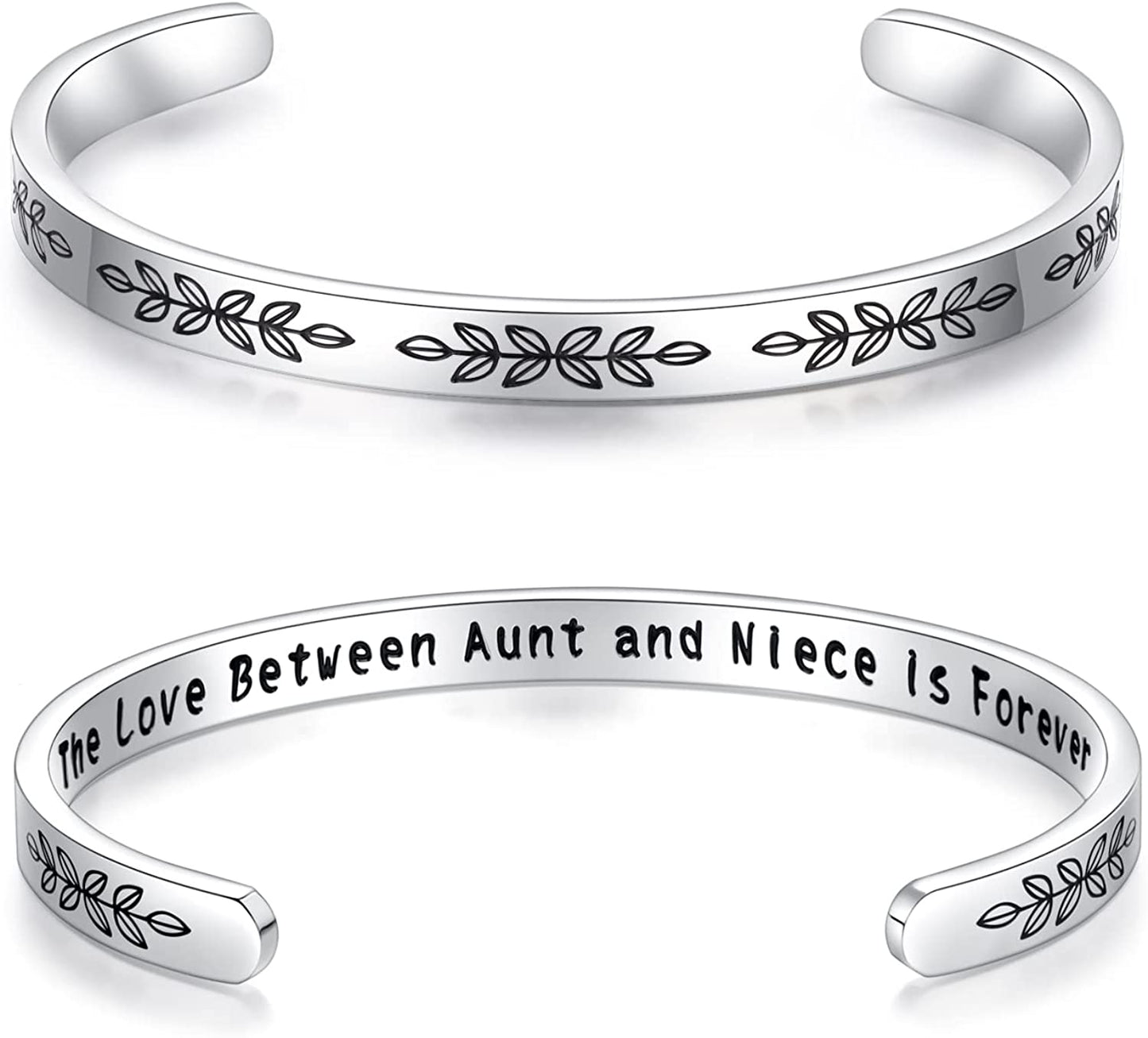 Aryahozel Motivational Cuff Bracelet for Women Girls, Personalized Jewelry Gifts for Her Daughter Mom Sister Niece Best Friends, Engraved Different Sayings Apparel & Accessories > Jewelry > Bracelets AryaHozel Aunt/Niece Gift-The love between aunt and niece is forever  