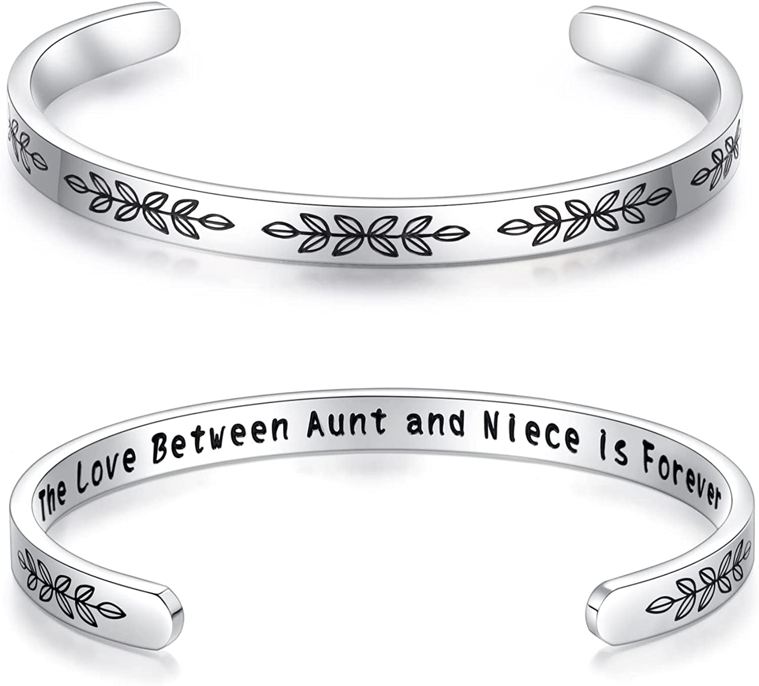 Aryahozel Motivational Cuff Bracelet for Women Girls, Personalized Jewelry Gifts for Her Daughter Mom Sister Niece Best Friends, Engraved Different Sayings Apparel & Accessories > Jewelry > Bracelets AryaHozel Aunt/Niece Gift-The love between aunt and niece is forever  