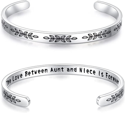 Aryahozel Motivational Cuff Bracelet for Women Girls, Personalized Jewelry Gifts for Her Daughter Mom Sister Niece Best Friends, Engraved Different Sayings Apparel & Accessories > Jewelry > Bracelets AryaHozel Aunt/Niece Gift-The love between aunt and niece is forever  