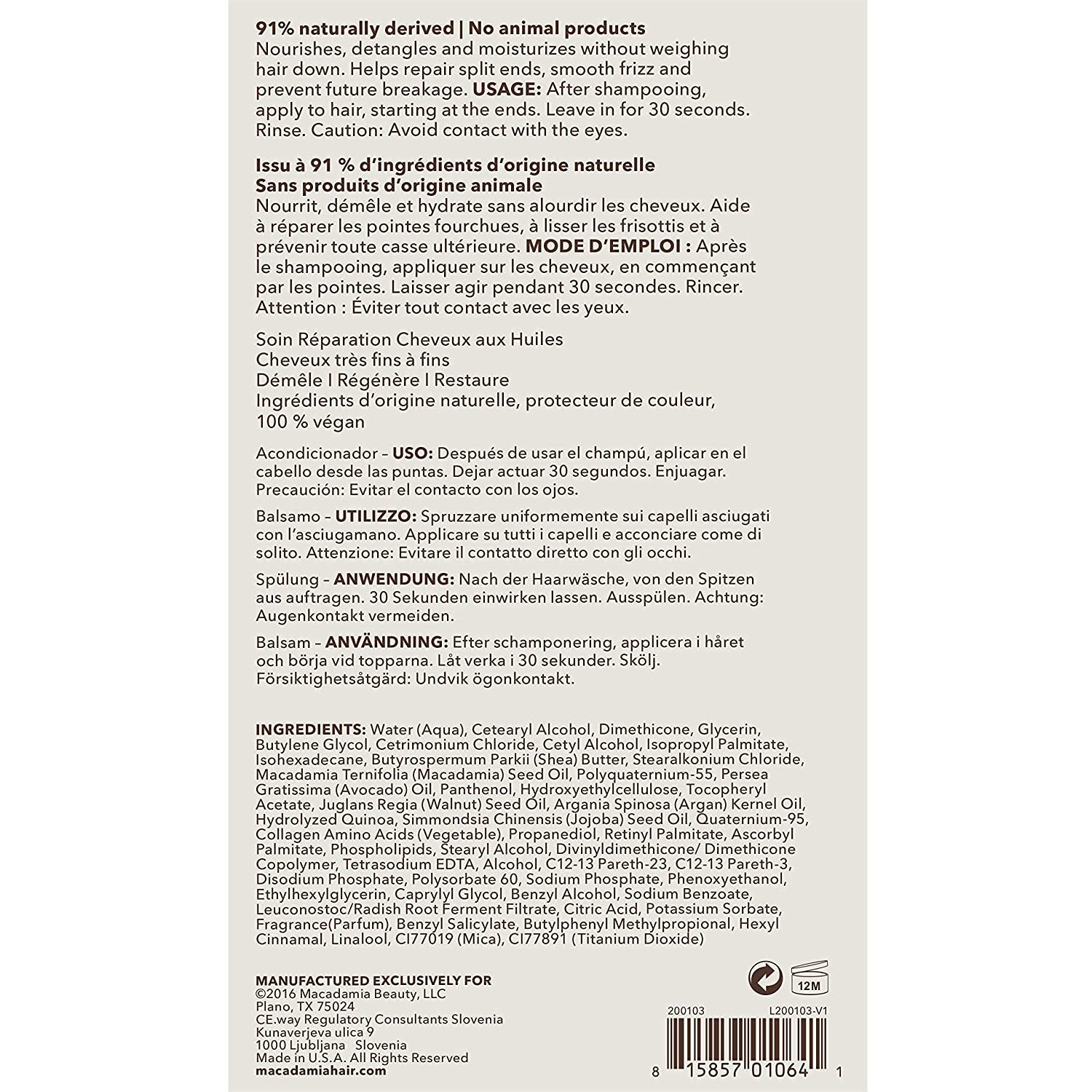 Macadamia Professional Hair Care Sulfate & Paraben Free Natural Organic Cruelty-Free Vegan Hair Products Weightless Repair Hair Conditioner, Green, Conditioner, 33.8 Fl Oz Health & Beauty > Personal Care > Hair Care Macadamia Professional   