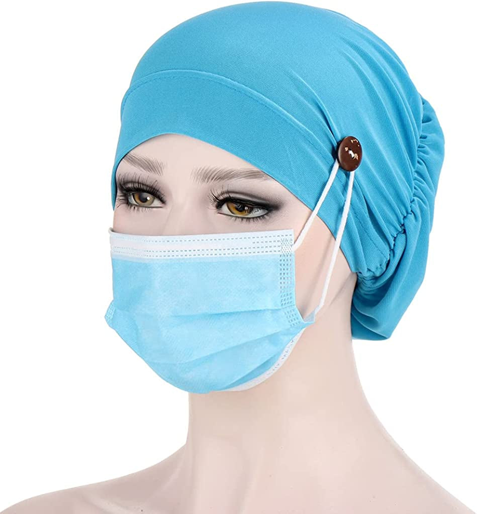 Qianmome 2-4 Pack Beanie with Button for Women Men Nurse,Working Hat,Chemo Caps for Cancer Patients Apparel & Accessories > Clothing Accessories > Headwear Qianmome   