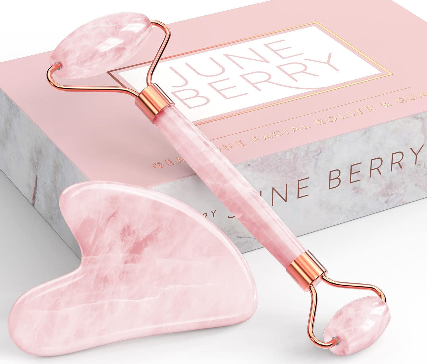 Face Roller Skin Care - Jade Roller Gua Sha Set, Rose Quartz Face Roller | Ultimate Facial Skin Care Products & Beauty Products Tools | Jade Facial Roller for Face and Eye Massager Health & Beauty > Personal Care > Cosmetics > Cosmetic Tools > Skin Care Tools June Berry   