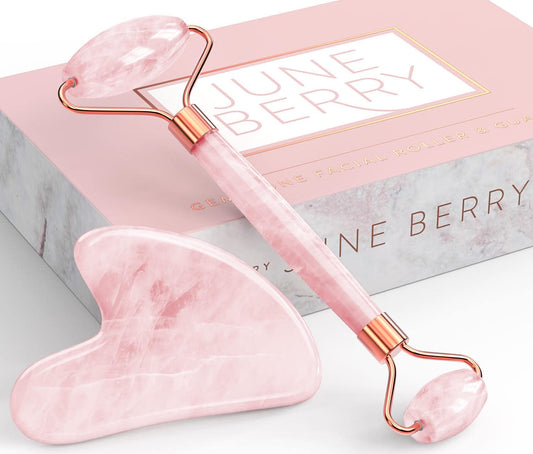 Face Roller Skin Care - Jade Roller Gua Sha Set, Rose Quartz Face Roller | Ultimate Facial Skin Care Products & Beauty Products Tools | Jade Facial Roller for Face and Eye Massager Health & Beauty > Personal Care > Cosmetics > Cosmetic Tools > Skin Care Tools June Berry   