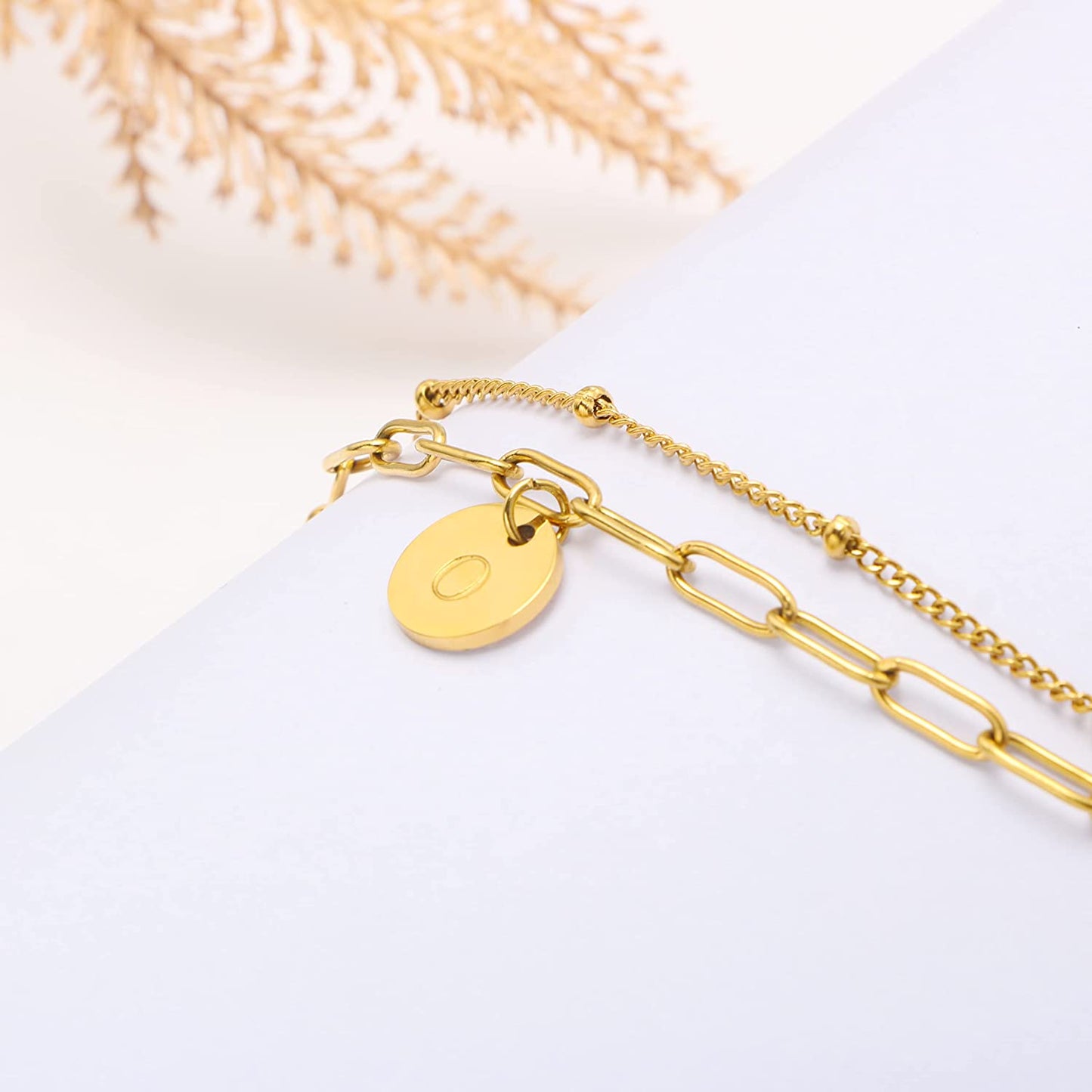 Layer Initial Bracelets for Teen Girls Women 8K Gold Beaded Charm Bracelets for Her Papercilp Link Chain Christmas Mother'S Day Birthday Jewelry Adjustable Handmade Letter A-Z Apparel & Accessories > Jewelry > Bracelets JoycuFF   