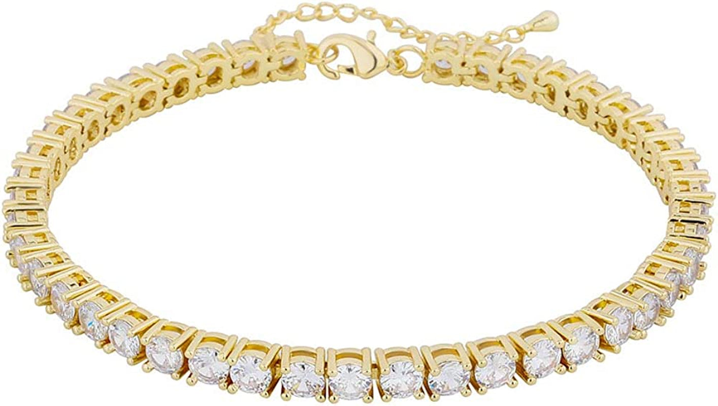 TOPGRILLZ 3-6Mm Tennis Chain Anklet with Extension Bracelet for Women, 14K Gold Plated CZ Diamond Fashion Foot Jewelry Gifts Apparel & Accessories > Jewelry > Anklets Yiwu Xinlu Fashion Jewelry Factory 5mm Gold 9.0 Inches 