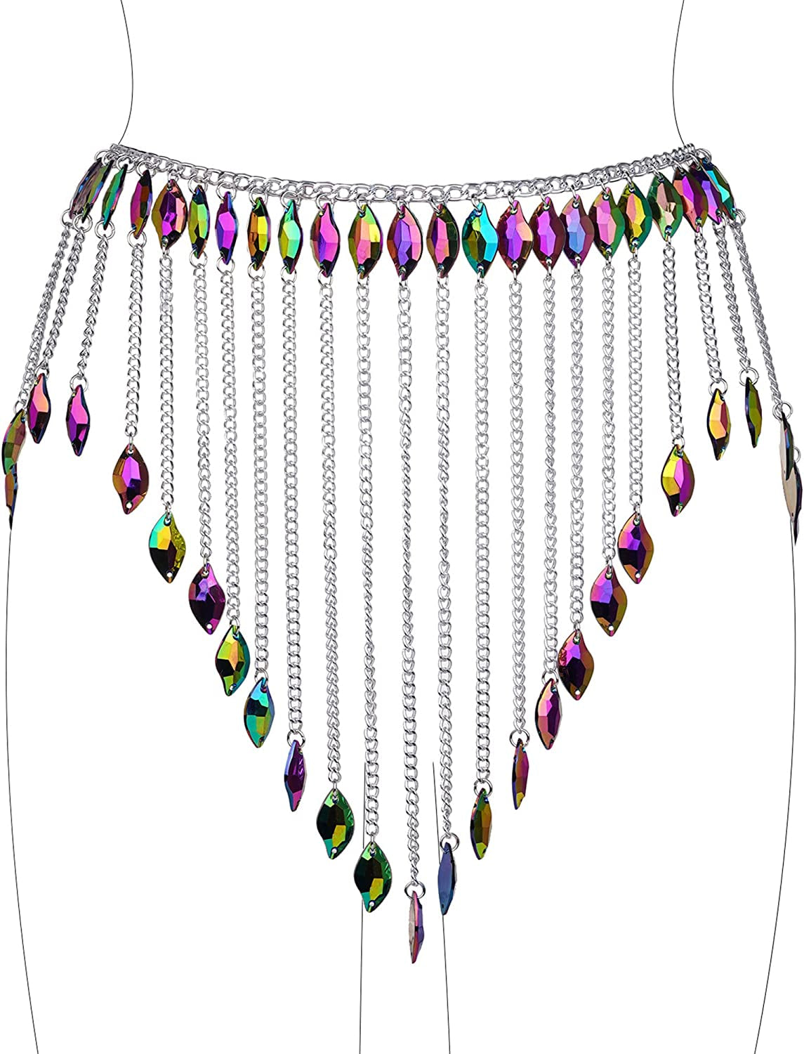 Ccbodily Crystal Body Chain Dress - Boho Layered Body Waist Belly Chain Skirt Festival Jewelry for Women Apparel & Accessories > Jewelry > Body Jewelry CCbodily BDG0092  