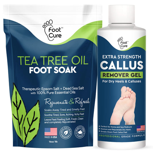 Tea Tree Foot Soak & Callus Remover Gel Kit - Extra Strength Callus Remover Gel & Antifungal Foot Soak with Epsom Salts for Calluses, Dry Cracked Heels, Toenail Fungus & Odor - Pedicure for Tired Feet Health & Beauty > Personal Care > Foot Care FOOT CURE Tea Tree Oil  