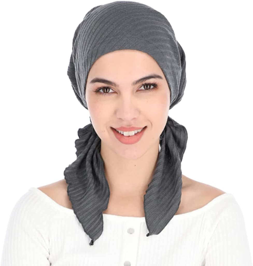 Madison Headwear Pretied Head Scarves for Women Featuring a Unique Sparkly Foil Finish and Stretchy Ribbed Fabric Apparel & Accessories > Clothing Accessories > Headwear Madison Headwear Solid Heather Grey  